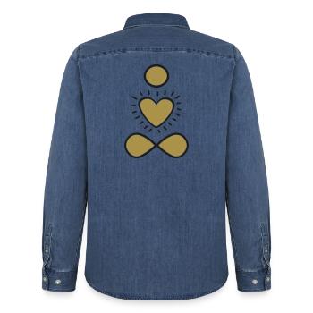 Goldenes Herz-Unendlichkeit Symbol - Men’s Organic Denim Shirt by Stanley/Stella - mid washy  - Back - AI Model Male 185 light (185cm)