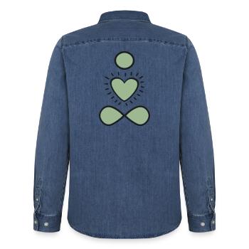 Mint Heart Infinity Emblem - Men’s Organic Denim Shirt by Stanley/Stella - mid washy  - Back - AI Model Male 185 light (185cm)