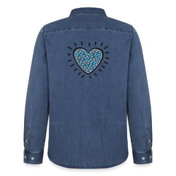 Leopard Heart Burst - Men’s Organic Denim Shirt by Stanley/Stella - mid washy  - Back - AI Model Male 185 light (185cm)