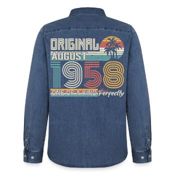 August 1958 anniversaire August 1958 cadeau - Chemise en denim homme bio Stanley/Stella - bleu moyen délavé  - Dos - AI Model Male 185 light (185cm)