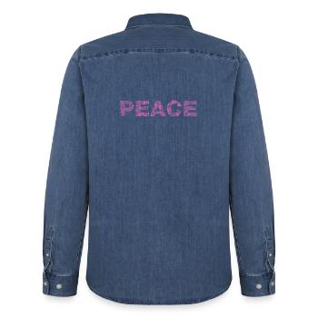 all we need is PEACE - Männer Jeanshemd Organic von Stanley/Stella - verwaschenes Mittelblau  - Hinten - AI Model Male 185 light (185cm)