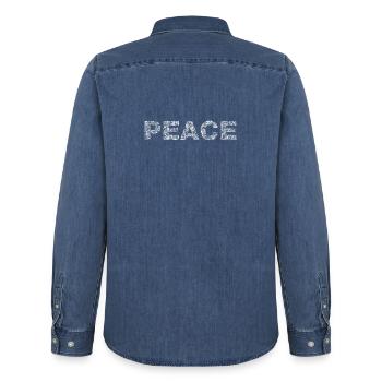 all we need is PEACE - Männer Jeanshemd Organic von Stanley/Stella - verwaschenes Mittelblau  - Hinten - AI Model Male 185 light (185cm)