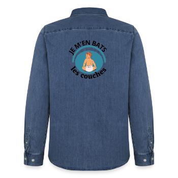 Je m en bats les couches - Chemise en denim homme bio Stanley/Stella - bleu moyen délavé  - Dos - AI Model Male 185 light (185cm)