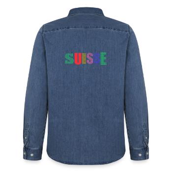 SUISSE - Chemise en denim homme bio Stanley/Stella - bleu moyen délavé  - Dos - AI Model Male 185 light (185cm)