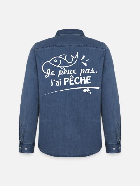 Je peux pas, j'ai pêche - Chemise en denim homme bio Stanley/Stella - bleu moyen délavé