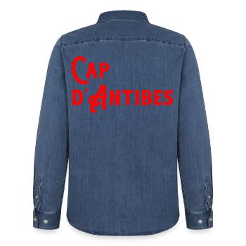 Cap d’Antibes, France - Chemise en denim homme bio Stanley/Stella - bleu moyen délavé  - Dos - AI Model Male 185 light (185cm)