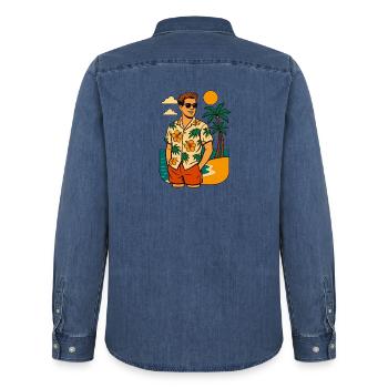 Garçon de plage - Chemise en denim homme bio Stanley/Stella - bleu moyen délavé  - Dos - AI Model Male 185 light (185cm)