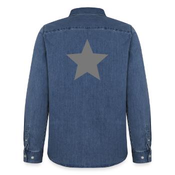 étoile - Chemise en denim homme bio Stanley/Stella - bleu moyen délavé  - Dos - AI Model Male 185 light (185cm)