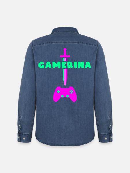Gamerina #2 Neon Schwert Controller - Männer Jeanshemd Organic von Stanley/Stella - verwaschenes Mittelblau 
