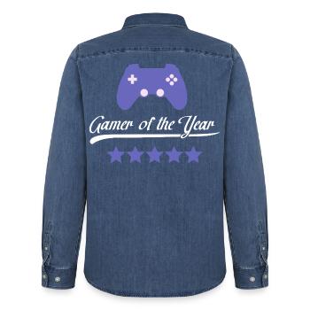 Gamer of the Year Controller Flair - Men’s Organic Denim Shirt by Stanley/Stella - mid washy  - Back - AI Model Male 185 light (185cm)