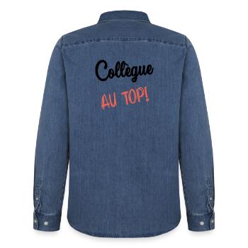 COLLEGUE. DEPART. EMPLOI. HUMOUR. MANAGER. CHEF - Chemise en denim homme bio Stanley/Stella - bleu moyen délavé  - Dos - AI Model Male 185 light (185cm)