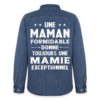 Cadeau pour Grand-Mère - Une Mamie Exceptionnelle - Chemise en denim homme bio Stanley/Stella - bleu moyen délavé  - Dos - AI Model Male 185 light (185cm)