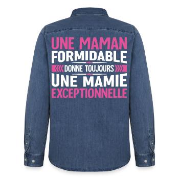 Cadeau pour Grand-Mère - Une Mamie Exceptionnelle - Chemise en denim homme bio Stanley/Stella - bleu moyen délavé  - Dos - AI Model Male 185 light (185cm)