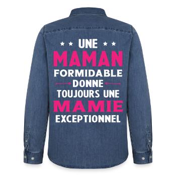 Cadeau pour Grand-Mère - Une Mamie Exceptionnelle - Chemise en denim homme bio Stanley/Stella - bleu moyen délavé  - Dos - AI Model Male 185 light (185cm)