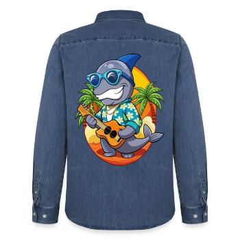 Lunettes de soleil de plage d’été de phoque drôle hawaïen - Chemise en denim homme bio Stanley/Stella - bleu moyen délavé  - Dos - AI Model Male 185 light (185cm)