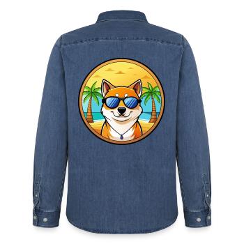 Shih Poo Dog Breed Cartoon Sunglasses Beach - Men’s Organic Denim Shirt by Stanley/Stella - mid washy  - Back - AI Model Male 185 light (185cm)