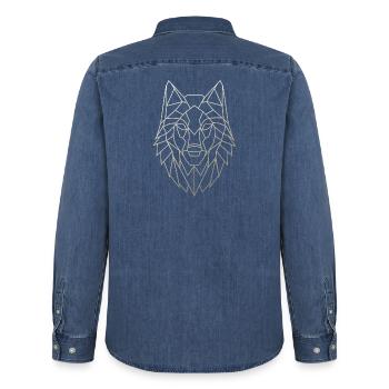 Geometric Wolf Head - Men’s Organic Denim Shirt by Stanley/Stella - mid washy  - Back - AI Model Male 185 light (185cm)