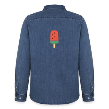 Tranche sucrée d’été - Chemise en denim homme bio Stanley/Stella - bleu moyen délavé  - Dos - AI Model Male 185 light (185cm)