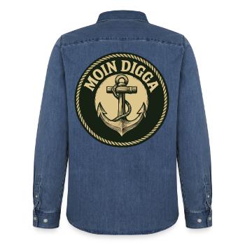 Moin Digga Anchor - Chemise en denim homme bio Stanley/Stella - bleu moyen délavé  - Dos - AI Model Male 185 light (185cm)
