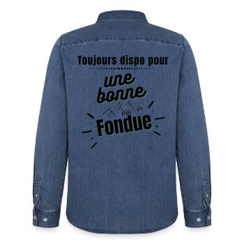 Toujours dispo pour une bonne Fondue - Chemise en denim homme bio Stanley/Stella - bleu moyen délavé  - Dos - AI Model Male 185 light (185cm)