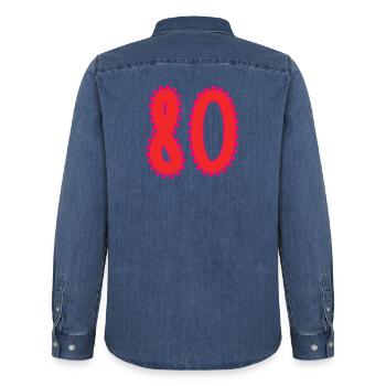 80. 80 ANS. 80e ANNIVERSAIRE. ANNIVERSAIRE 80 ANS. - Chemise en denim homme bio Stanley/Stella - bleu moyen délavé  - Dos - AI Model Male 185 light (185cm)