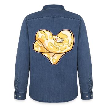 Neugierige Python Dschungelbewohner - Männer Jeanshemd Organic von Stanley/Stella - verwaschenes Mittelblau  - Hinten - AI Model Male 185 light (185cm)