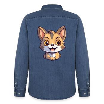 Pixie Bob Katze Cartoon Aquarell Illustration - Männer Jeanshemd Organic von Stanley/Stella - verwaschenes Mittelblau  - Hinten - AI Model Male 185 light (185cm)