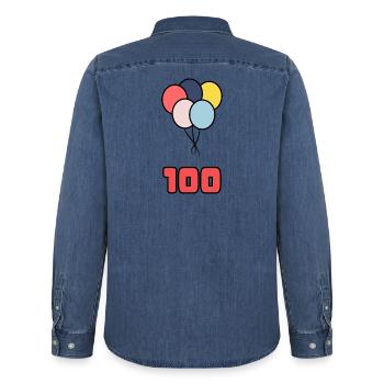 100. 100 YEARS. 100th ANNIVERSARY. BIRTHDAY 100 - Men’s Organic Denim Shirt by Stanley/Stella - mid washy  - Back - AI Model Male 185 light (185cm)