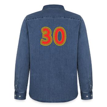 30. 30 JAHRE. 30-JÄHRIGES JUBILÄUM. 30-JÄHRIGES JUBILÄUM. - Männer Jeanshemd Organic von Stanley/Stella - verwaschenes Mittelblau  - Hinten - AI Model Male 185 light (185cm)