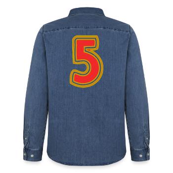 5. 5 ANS. 5e ANNIVERSAIRE. ANNIVERSAIRE 5 ANS - Chemise en denim homme bio Stanley/Stella - bleu moyen délavé  - Dos - AI Model Male 185 light (185cm)