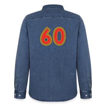 60. 60 JAHRE. 60-JÄHRIGES JUBILÄUM. 60. GEBURTSTAG. - Männer Jeanshemd Organic von Stanley/Stella - verwaschenes Mittelblau  - Hinten - AI Model Male 185 light (185cm)