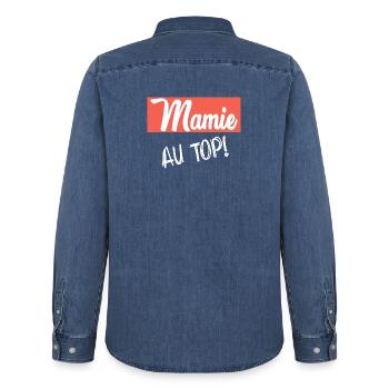 MAMIE. FÊTE DES MÈRES. BONNE FÊTE MAMIE. JE T'AIME - Chemise en denim homme bio Stanley/Stella - bleu moyen délavé  - Dos - AI Model Male 185 light (185cm)
