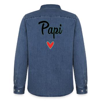 PAPY. PAPA. FÊTE DES PÈRES. BONNE FÊTE PAPA. BONNE - Chemise en denim homme bio Stanley/Stella - bleu moyen délavé  - Dos - AI Model Male 185 light (185cm)