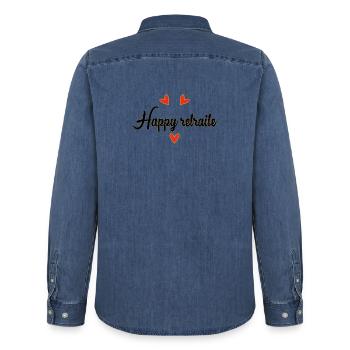 RETRAITE. RETRAITE. RETRAITEE. BONNE RETRAITE - Chemise en denim homme bio Stanley/Stella - bleu moyen délavé  - Dos - AI Model Male 185 light (185cm)