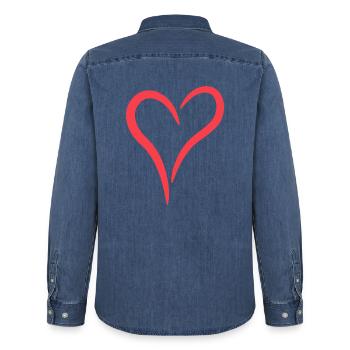 Herz in Rot - Männer Jeanshemd Organic von Stanley/Stella - verwaschenes Mittelblau  - Hinten - AI Model Male 185 light (185cm)