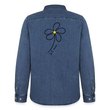 ICH LIEBE DICH. ICH LIEBE DICH. LIEBE. LIEBE. HERZ. BLUME - Männer Jeanshemd Organic von Stanley/Stella - verwaschenes Mittelblau  - Hinten - AI Model Male 185 light (185cm)