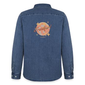Frankfurt am Main Retro Vintage Design Diskokugel - Männer Jeanshemd Organic von Stanley/Stella - verwaschenes Mittelblau  - Hinten - AI Model Male 185 light (185cm)