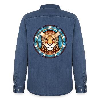 Jaguar Buntes Aquarell Tier Haustier Illustration - Männer Jeanshemd Organic von Stanley/Stella - verwaschenes Mittelblau  - Hinten - AI Model Male 185 light (185cm)