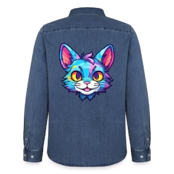 Pixie Bob Katze Rasse Aquarell Cartoon Kawaii Haustier - Männer Jeanshemd Organic von Stanley/Stella - verwaschenes Mittelblau  - Hinten - AI Model Male 185 light (185cm)
