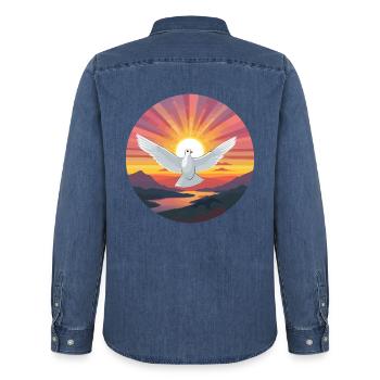 Taube buntes Aquarell Cartoon Kawaii Tier - Männer Jeanshemd Organic von Stanley/Stella - verwaschenes Mittelblau  - Hinten - AI Model Male 185 light (185cm)