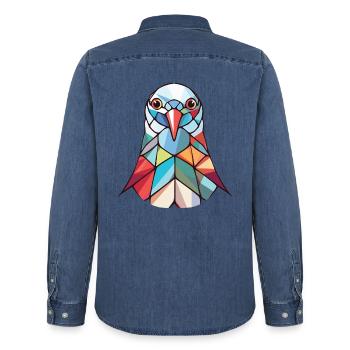 Taube buntes Aquarell Tier Haustier Illustration - Männer Jeanshemd Organic von Stanley/Stella - verwaschenes Mittelblau  - Hinten - AI Model Male 185 light (185cm)
