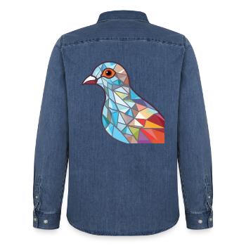 Taube buntes Aquarell Tier Haustier Illustration - Männer Jeanshemd Organic von Stanley/Stella - verwaschenes Mittelblau  - Hinten - AI Model Male 185 light (185cm)