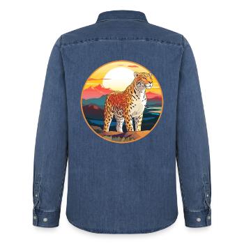 Jaguar Buntes Aquarell Cartoon Kawaii Tier - Männer Jeanshemd Organic von Stanley/Stella - verwaschenes Mittelblau  - Hinten - AI Model Male 185 light (185cm)