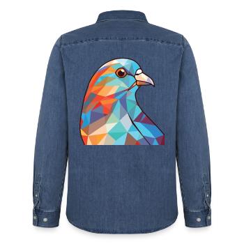 Taube bunte Aquarell-Tier-Haustier-Illustration - Männer Jeanshemd Organic von Stanley/Stella - verwaschenes Mittelblau  - Hinten - AI Model Male 185 light (185cm)