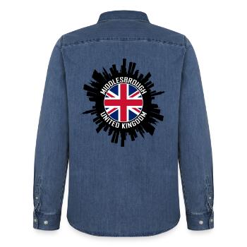 Middlesbrough Skyline UK Flagge Reise-Souvenir - Männer Jeanshemd Organic von Stanley/Stella - verwaschenes Mittelblau  - Hinten - AI Model Male 185 light (185cm)