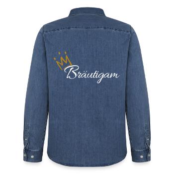 Bräutigam Junggesellenabschied - Männer Jeanshemd Organic von Stanley/Stella - verwaschenes Mittelblau  - Hinten - AI Model Male 185 light (185cm)