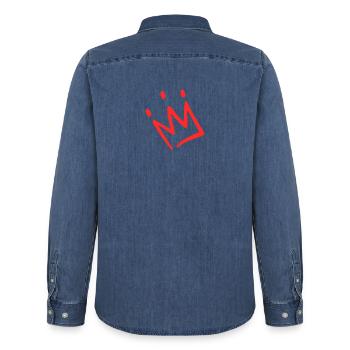 Krone rot - Männer Jeanshemd Organic von Stanley/Stella - verwaschenes Mittelblau  - Hinten - AI Model Male 185 light (185cm)