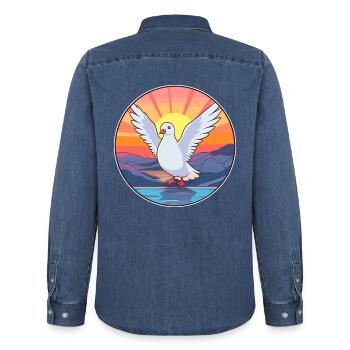 Taube buntes Aquarell Cartoon Kawaii Tier - Männer Jeanshemd Organic von Stanley/Stella - verwaschenes Mittelblau  - Hinten - AI Model Male 185 light (185cm)