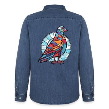 Taube Buntes Aquarell Tier Haustier Illustration - Männer Jeanshemd Organic von Stanley/Stella - verwaschenes Mittelblau  - Hinten - AI Model Male 185 light (185cm)