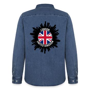 London Skyline UK Flagge Reisesouvenir - Männer Jeanshemd Organic von Stanley/Stella - verwaschenes Mittelblau  - Hinten - AI Model Male 185 light (185cm)